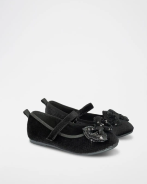 Ballerines fille Cool Club – Noir velours – Nœud à sequins brillants