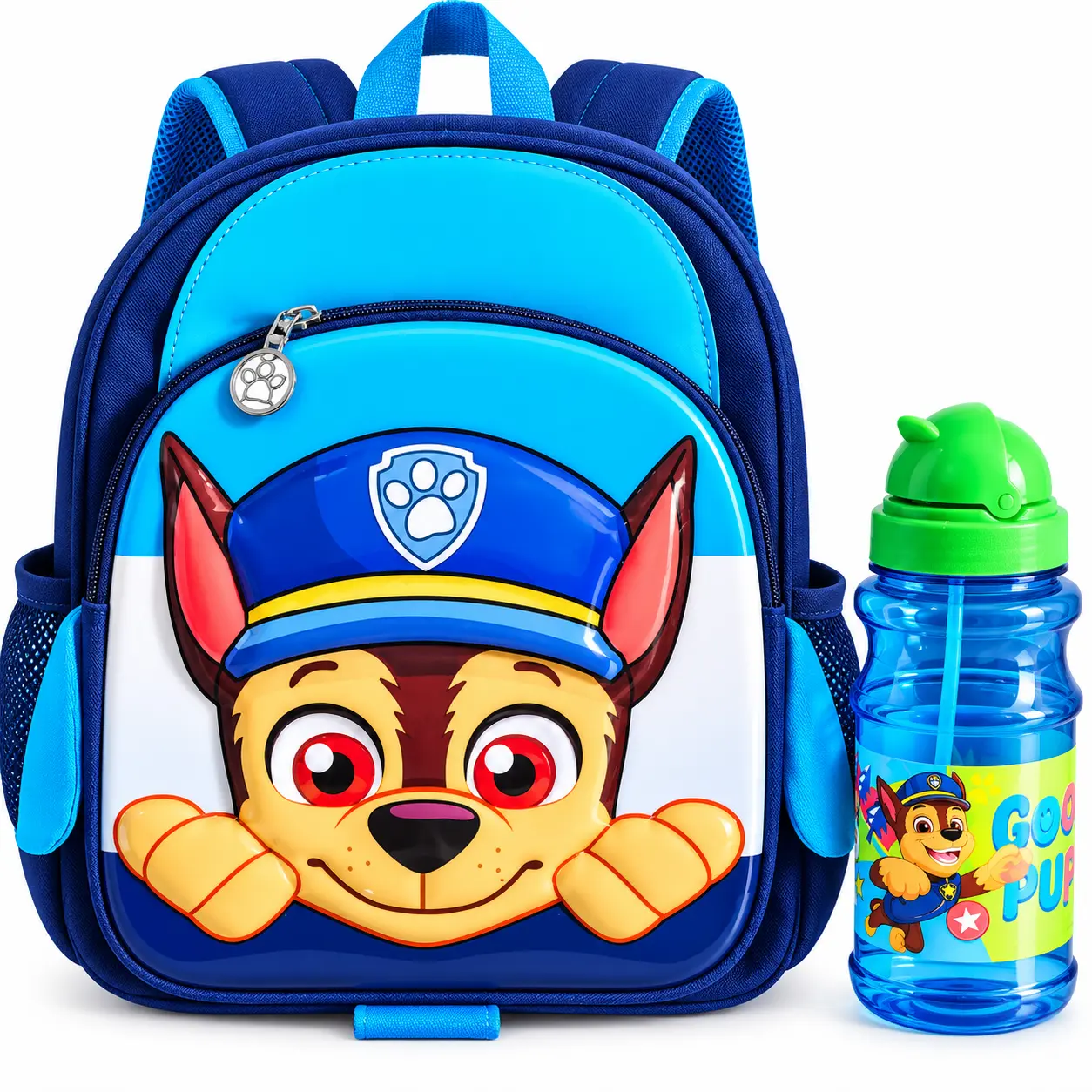 Ensemble Sac à Dos Scolaire Pat’Patrouille Chase Bleu + Gourde Assortie – Maternelle et CP